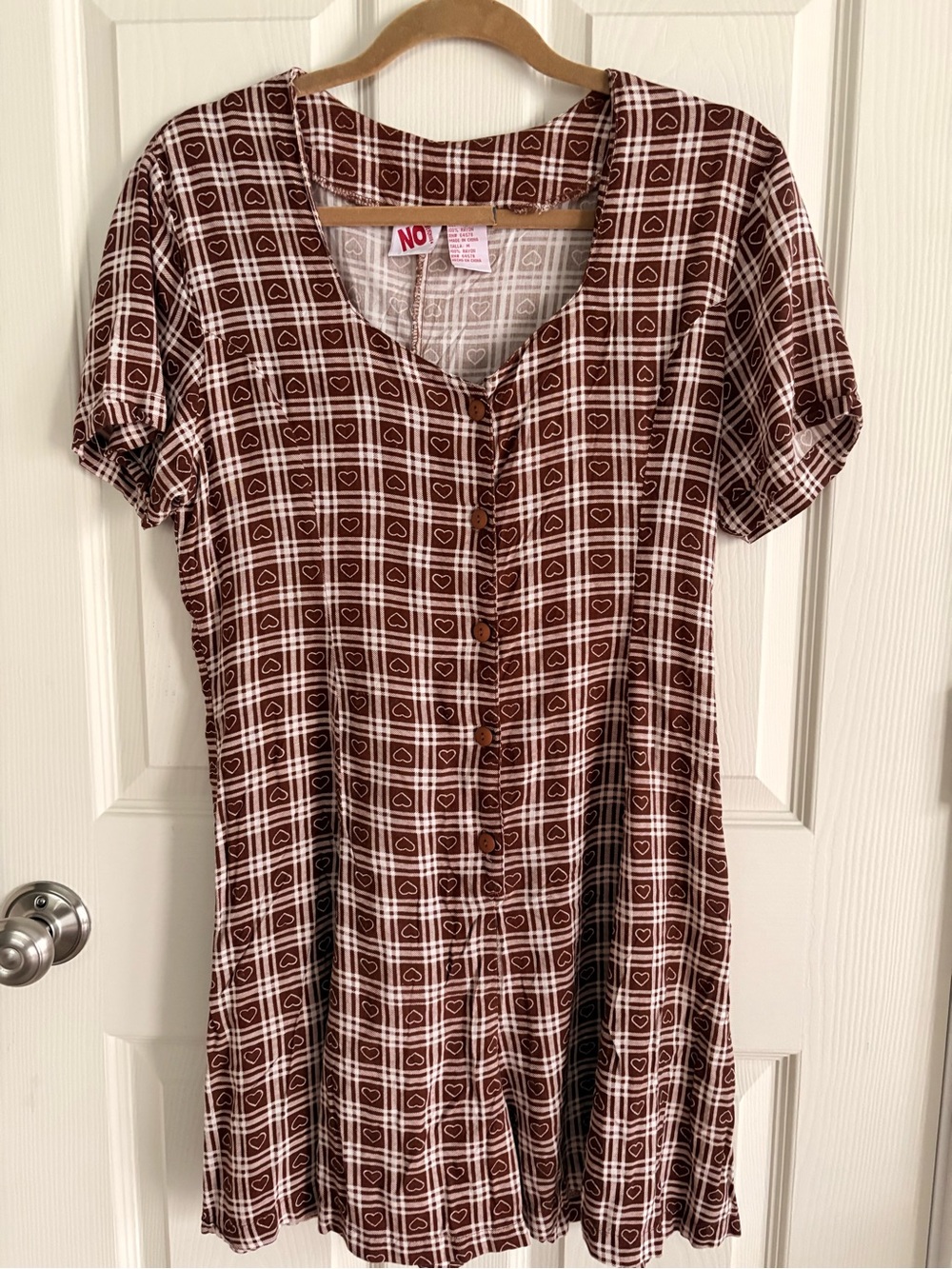 Brown Hearts Geometric Button-Front Romper